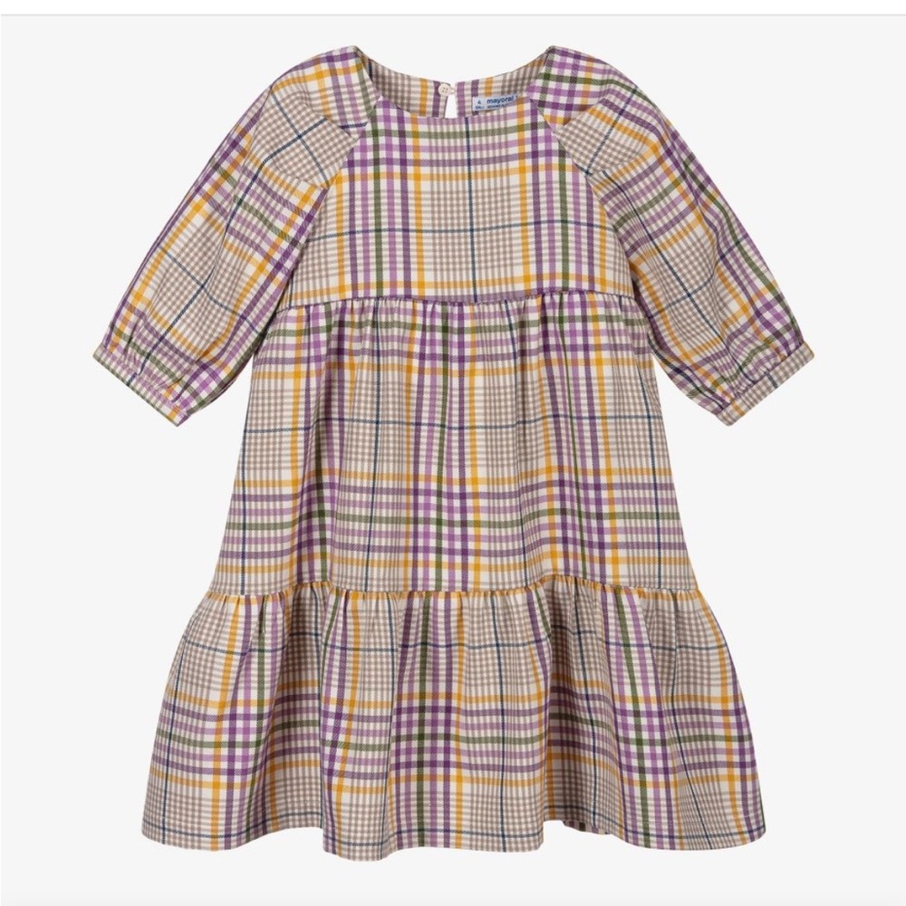 Mayoral Plaid Dress Long Sleeve Girls Colorful Dressy Plaid